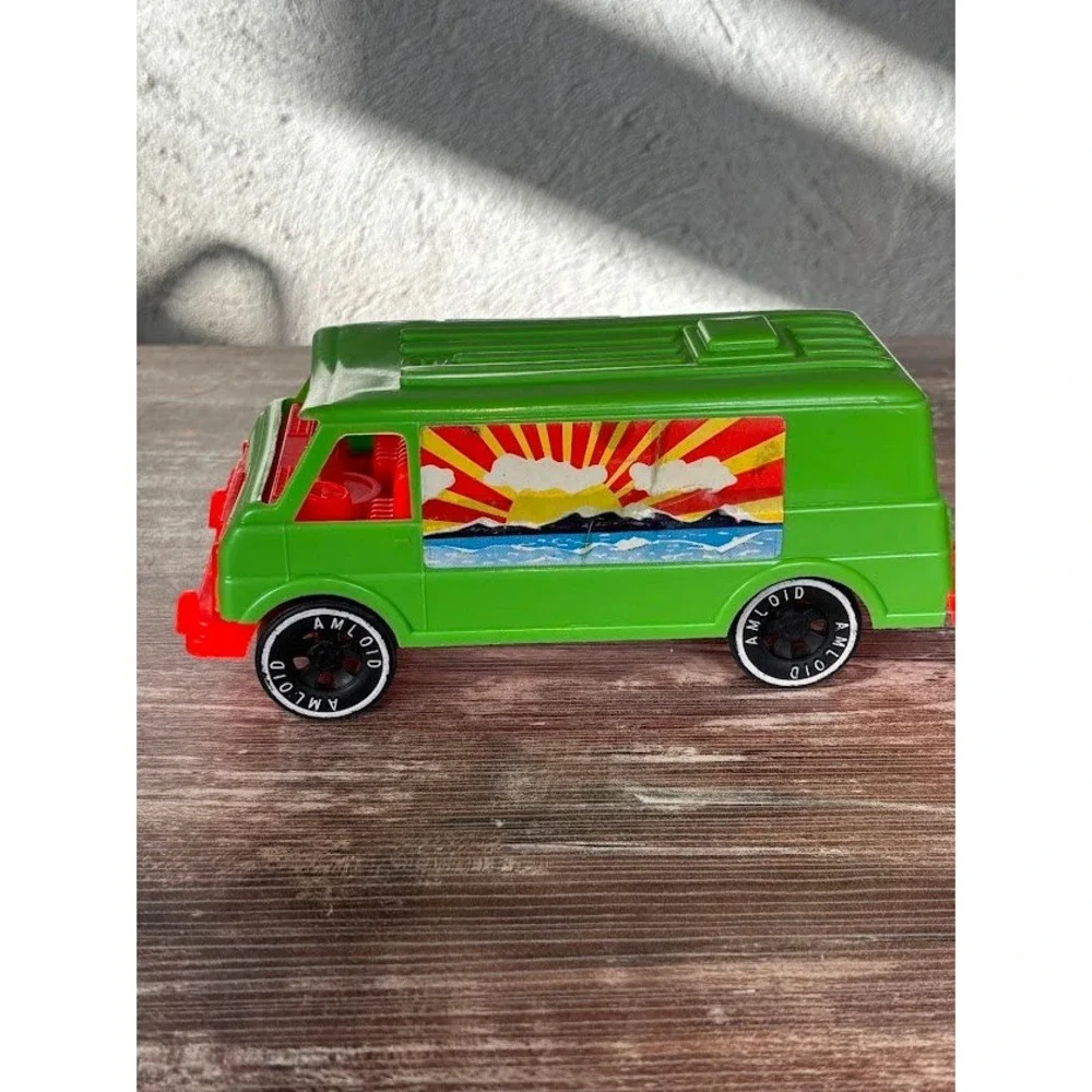Vintage Amloid Green Van USA Made Red Front Wheels With Sunset Decal Collectible